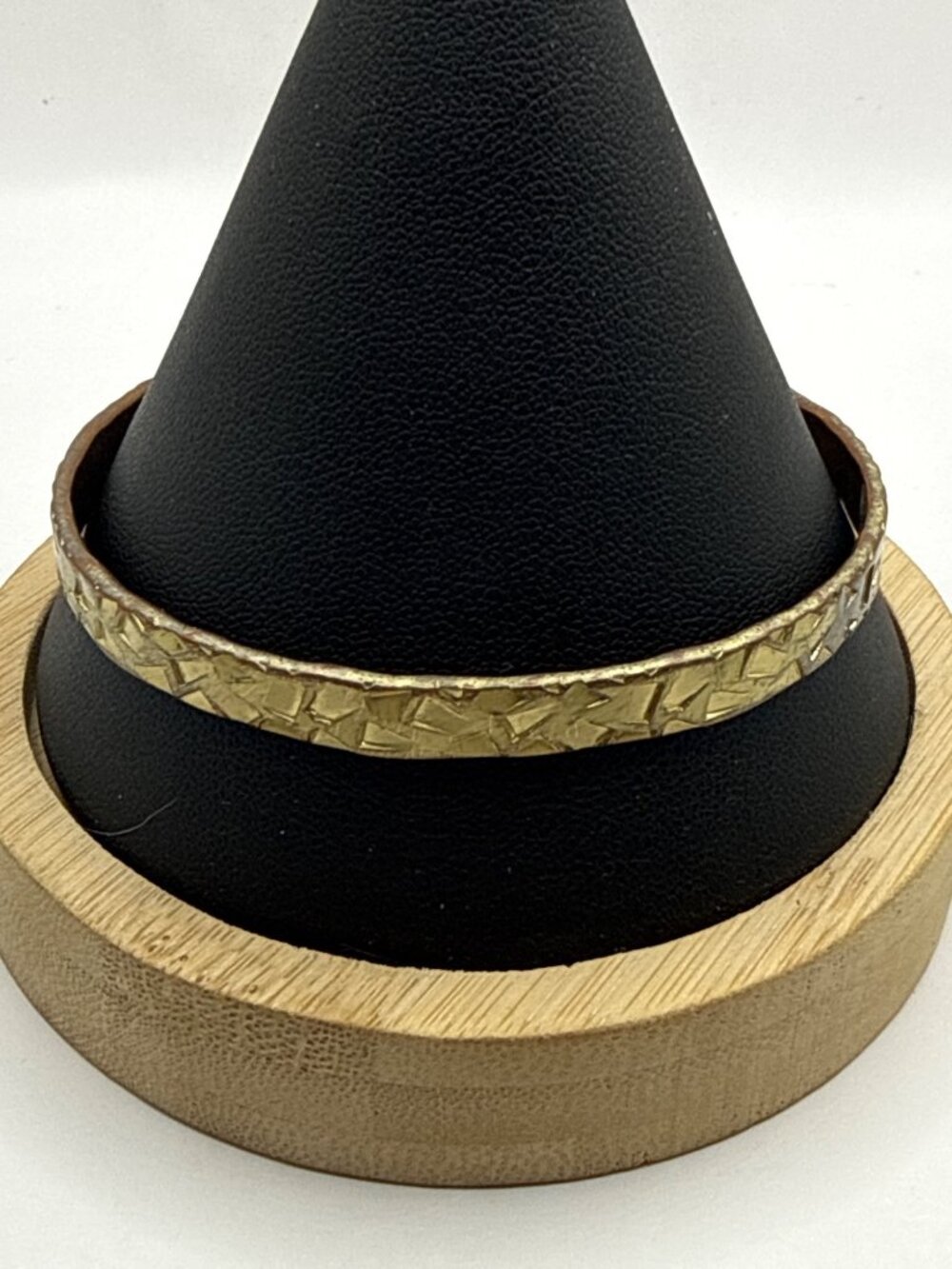 Vintage Gold Nugget Textured Bangle Bracelet Chiseled Bark Boho Estate Stack